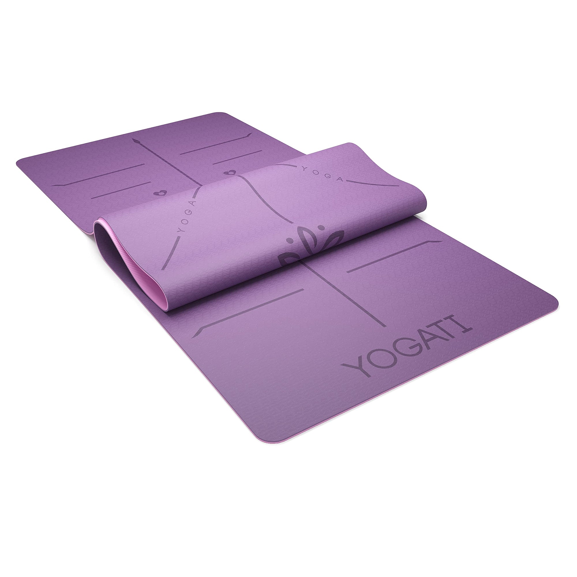 YOGATI Yogamatte rutschfest Schadstofffrei, mit Tragegurt. Yoga Matte mit Ausrichtungslinien für die Körperhaltung. Ideal als Gymnastikmatte, Sportmatte, Fitnessmatte, Jogamatte - Yoga mat