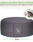 BACKLAXX ® Yoga Kissen, Meditationskissen XL 35cm , 15cm hoch mit Buchweizenfüllung, perfektes Meditation Zubehör, Yogakissen rund inkl. Videokurs - Pouf Sitzkissen Boden